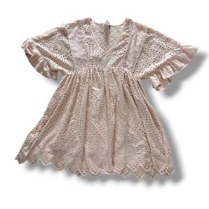Anthropologie Akemi + Kin Pink Blush Eyelet Boho Babydoll Swing Dress 8